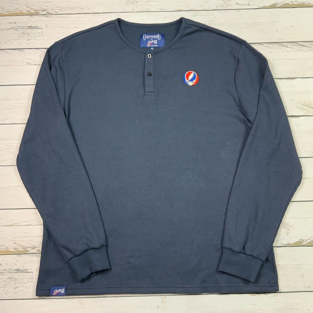 Grateful Dead Section 119 Shirt Mens XXLarge Blue Henley Casual Long Sleeve.